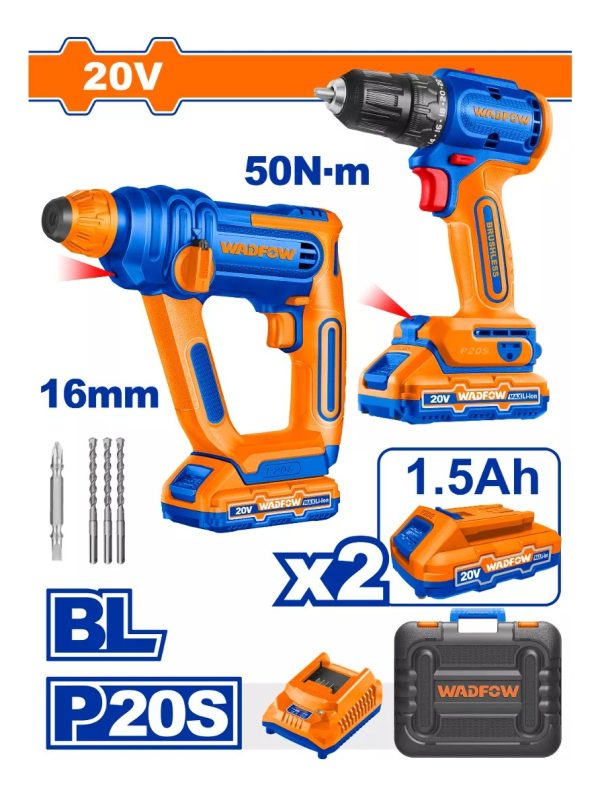 Kit Taladro C/percutor + Rotomartillo 1,5j Wadfow Wos240681
