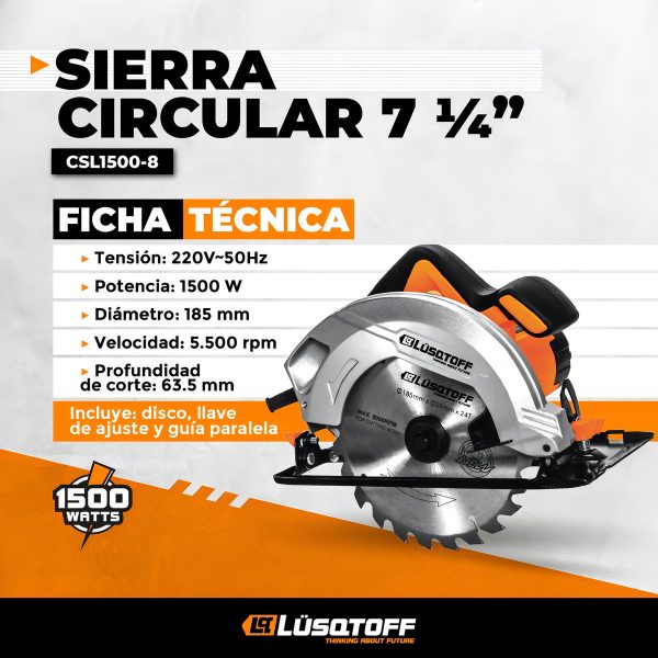 Sierra Circular Eléctrica Lüsqtoff Csl1500-8 185mm 1500w - Imagen 2
