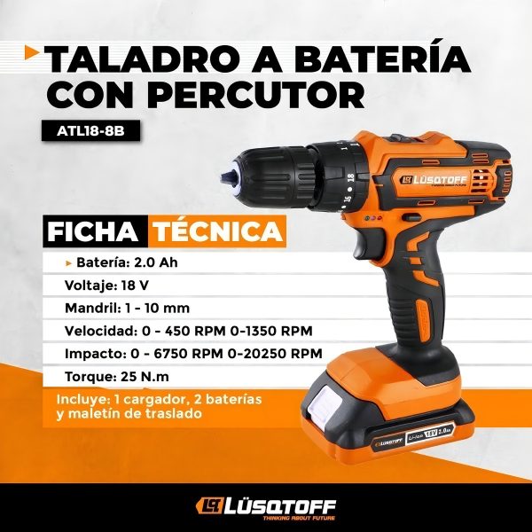 Taladro Percutor Atornillador Inalámbrico De 10mm Lüsqtoff - Imagen 4