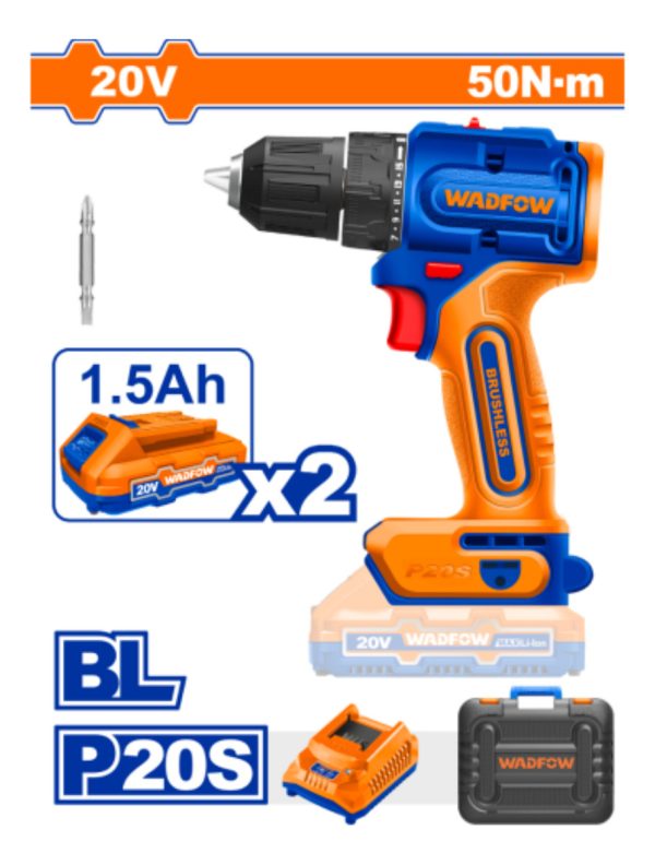Atornillador 20v 50nm Brushless Bat Y Cargad Wadfow Wcdp552