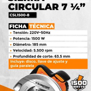 Sierra Circular Eléctrica Lüsqtoff Csl1500-8 185mm 1500w