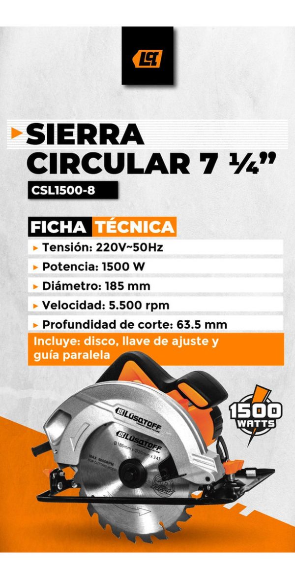 Sierra Circular Eléctrica Lüsqtoff Csl1500-8 185mm 1500w
