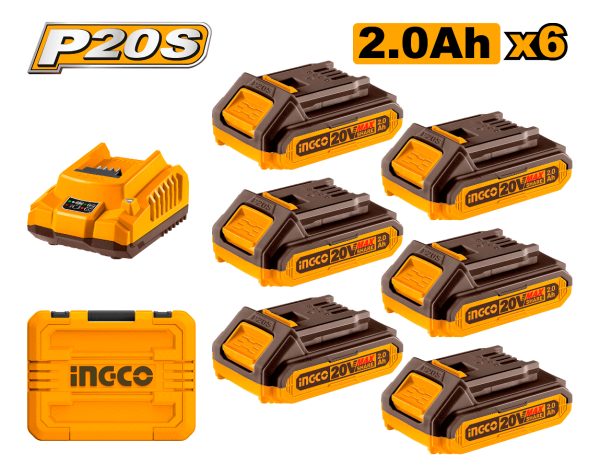 Set X 6 Baterias 2.0ah + Cargador Con Valija Ingco