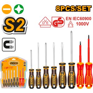 Set De 8 Piezas Destornilladores Comunes Y Aislados Ingco