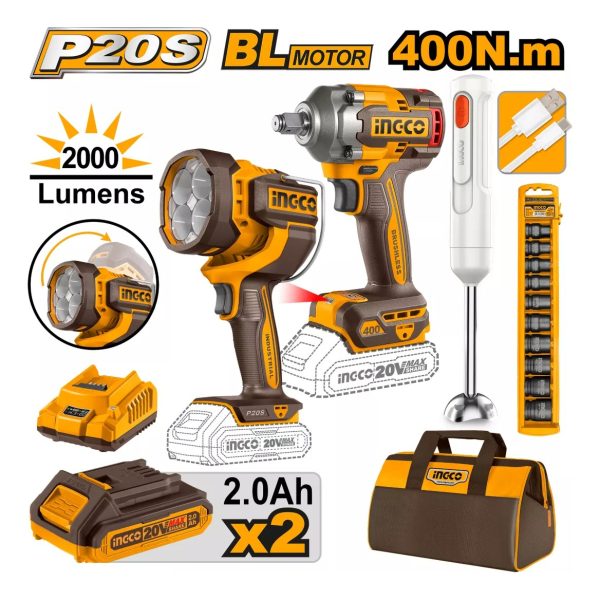 Kit Llave Impacto + Linterna + Mixer Ingco Cosli240961
