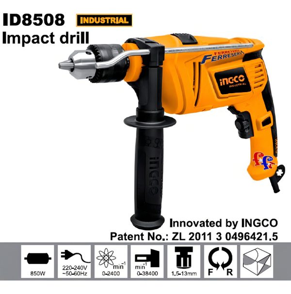 Taladro 13mm Ingco Id8508 Percutor 850w Vel/var 2400rpm