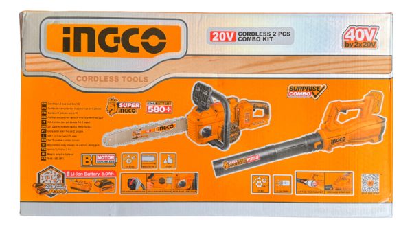 Kit Motosierra + Soplador Inalámbricos + 2 Bat 5.0ah Ingco