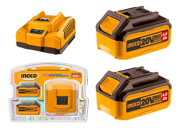 Set De 2 Baterias 20v 4amp + 1 Cargador Ingco Fbcpk1424