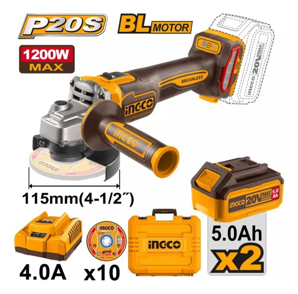 Amoladora 4 1/2 1200w Bat Y Carg Valija Ingco Cagli2211532