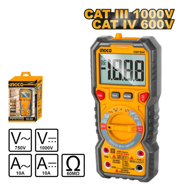 Tester Multimetro Digital Catiii 1000v 600v Ingco Dm7504