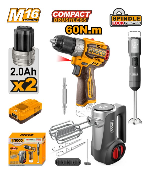 Combo Atornillador A Bateria 16v M16+ Mixer + Batidora + 2 B