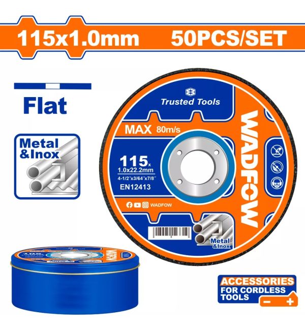 Lata X 50 Discos Corte Metal 4 1/2 X 1.0 Mm Wadfow Wac3l45