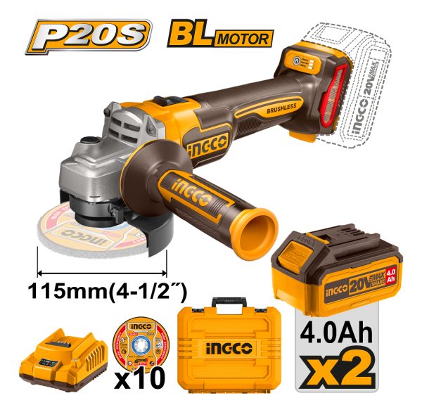 Amoladora A Batera 20v Bl + 2 Bat 4ah + Valija Y Discos - Imagen 2