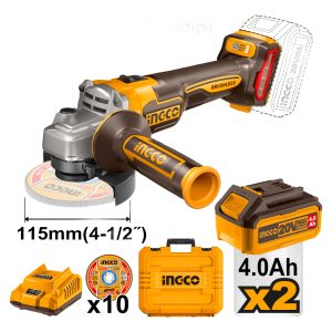Amoladora A Batera 20v Bl + 2 Bat 4ah + Valija Y Discos