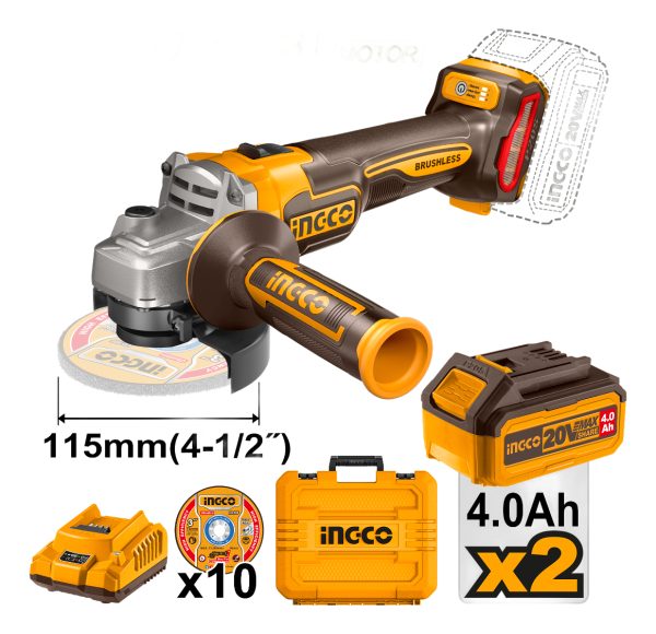 Amoladora A Batera 20v Bl + 2 Bat 4ah + Valija Y Discos