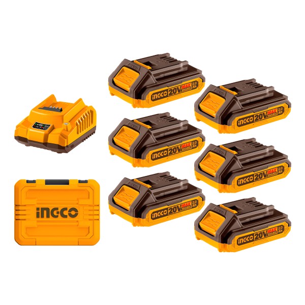 Set X 6 Baterias 2.0ah + Cargador Con Valija Ingco