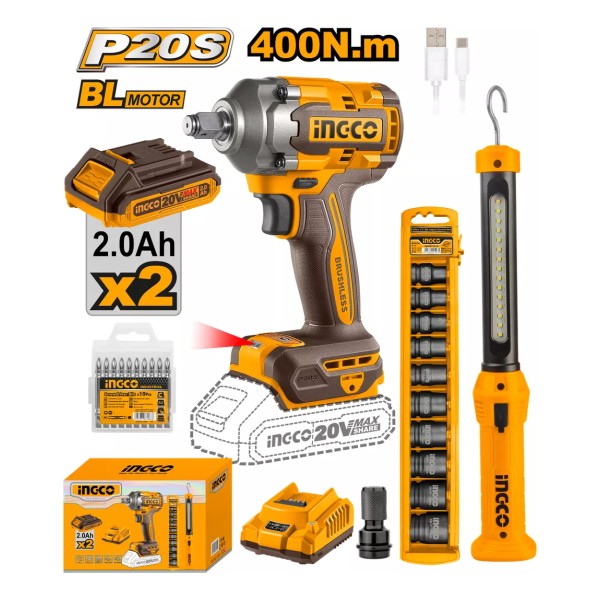 Llave De Impacto 400nm 20v + Linterna + Dados Ingco Cosli230 - Imagen 2