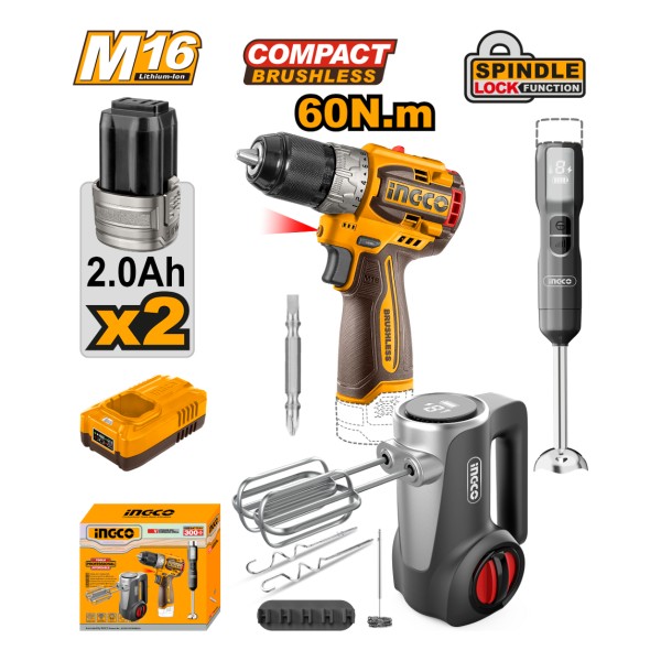 Combo Atornillador A Bateria 16v M16+ Mixer + Batidora + 2 B - Imagen 2