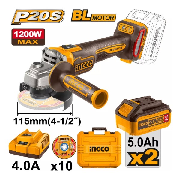 Amoladora 4 1/2 1200w Bat Y Carg Valija Ingco Cagli2211532 - Imagen 2