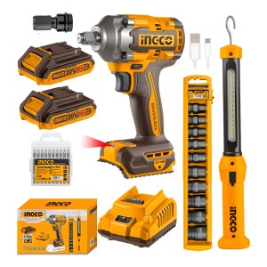 Llave De Impacto 400nm 20v + Linterna + Dados Ingco Cosli230