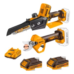 Mini Motosierra + Tijera Poda 20v + 2 Baterias Ingco Cosli24
