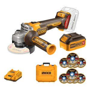 Set Amoladora Ingco 9000rpm Batería Cargador 10 Discos Amarillo 50hz