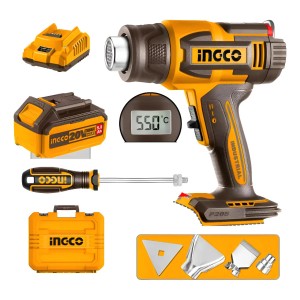 Pistola De Calor 20v Con Bateria Cargador Valija Accesorios Amarillo