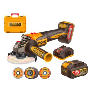 Amoladora Angular A Bateria 2 Bat 2.5ah + Cargador Ingco Amarillo 50hz/60hz