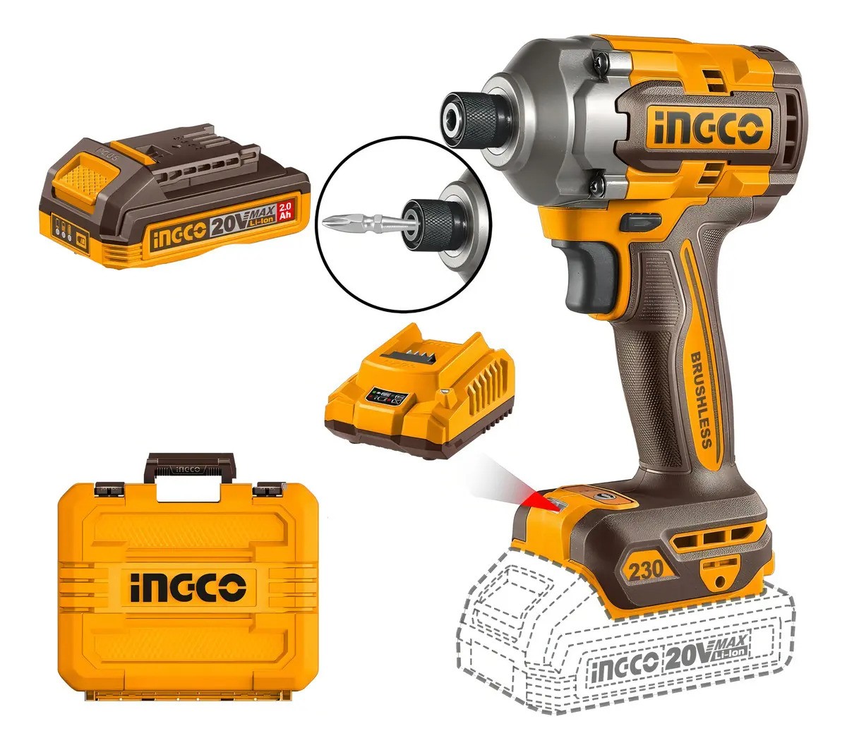 Atornillador De Impacto A Batería Ingco Cirli2023- Color Naranja 50 Hz/ 60 Hz