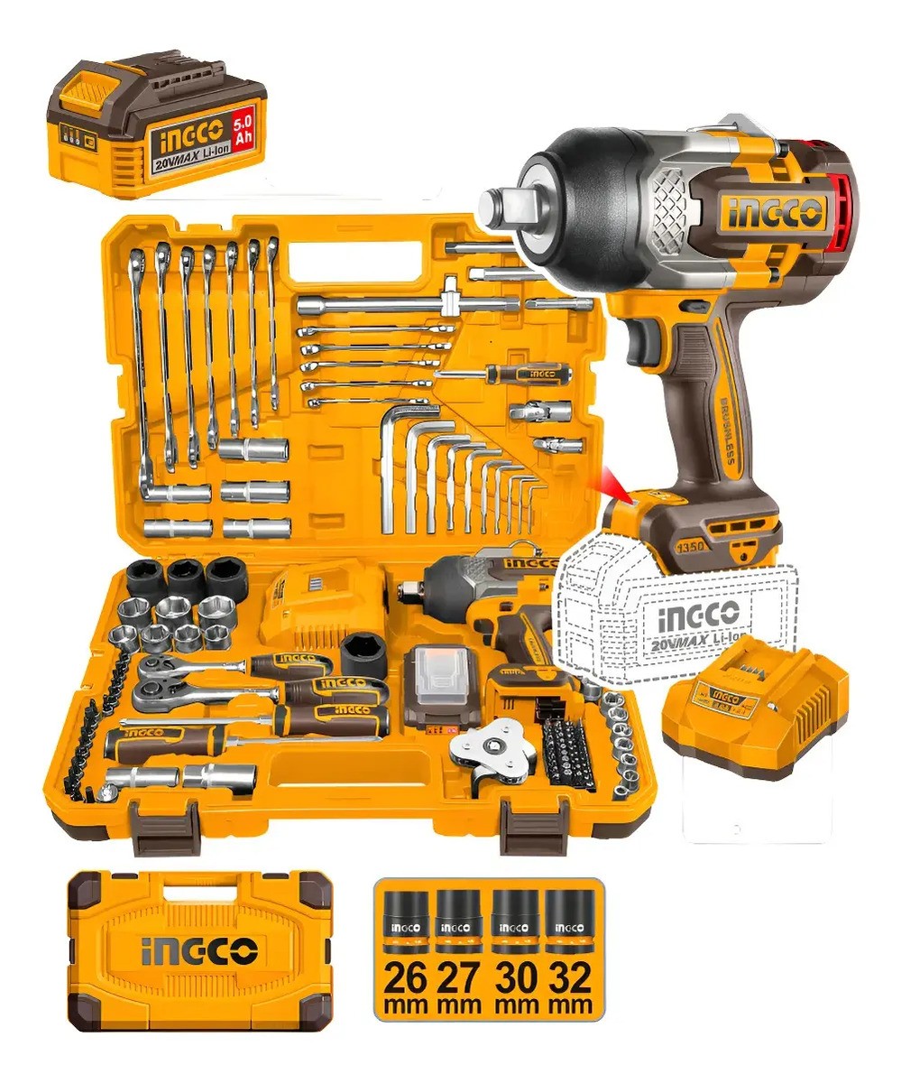 Set Llave De Impacto 1350nm + Accesorio Ingco Hkthp31261 Amarillo 50