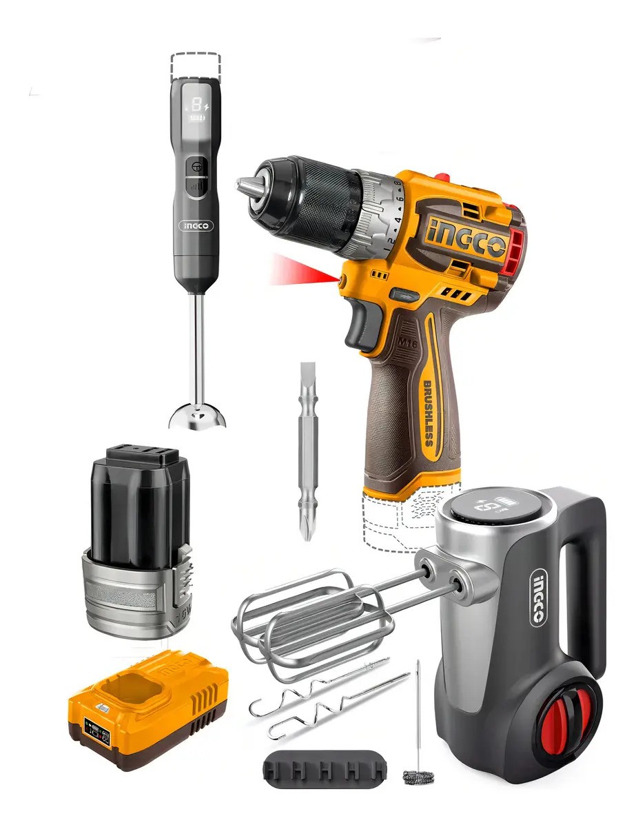 Kit Atornillador 16v Mixer + Batidora + 2 Bat Ingco Ckli1638