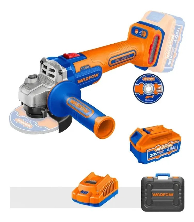 Amoladora Wadfow Wlapb522 115mm 20v Con 2 Baterías 4ah Azul 50