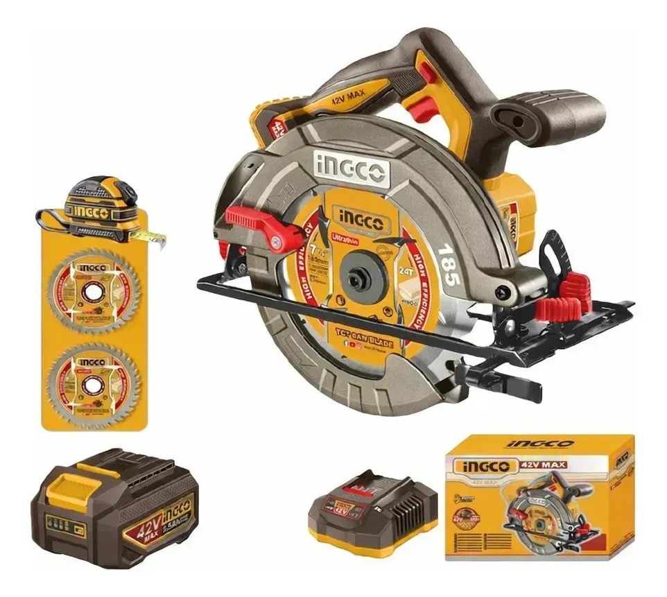 Sierra Circular A Batería 185mm 42v Motor Brushless + Baterí Naranja Amarillo - Imagen 8