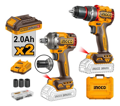 Set Ingco Ckli20275 Atornillador Percutor Bateria P20s Mas L Naranja Claro 50hz/60hz