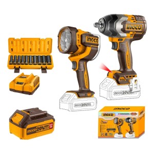 Kit 20v C/llave De Impacto + Linterna C/2 Bat+carg+dados1/2