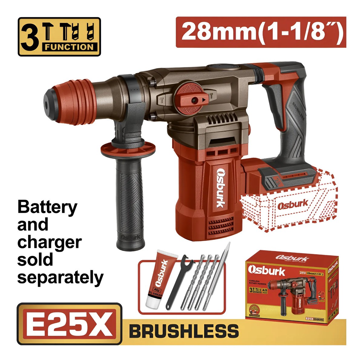 Rotomartillo A Bateria 25v E25x 28mm 1-1/8 Sbat Scar Rojo 50