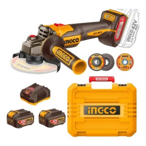 Amoladora Angular Inalámbrica Ingco 42v 115mm Con 2 Baterías Naranja Claro 50