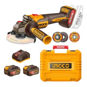 Amoladora Angular Inalámbrica 42v 115mm Con 2 Batería + Cargador + Accesorios Naranja Claro