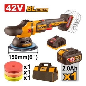 Lustra Pulidora 42v 180mm Accesorios Bateria Cargador Ingco Amarillo