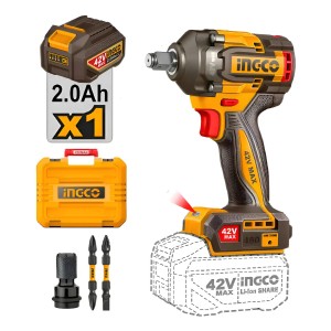 Llave De Impacto Ingco 42v 1/2 Recargable Kit + Accesorios Amarillo