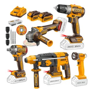 Taladro + Llave De Impacto + Amoladora + Rotomartillo Ingco Amarillo