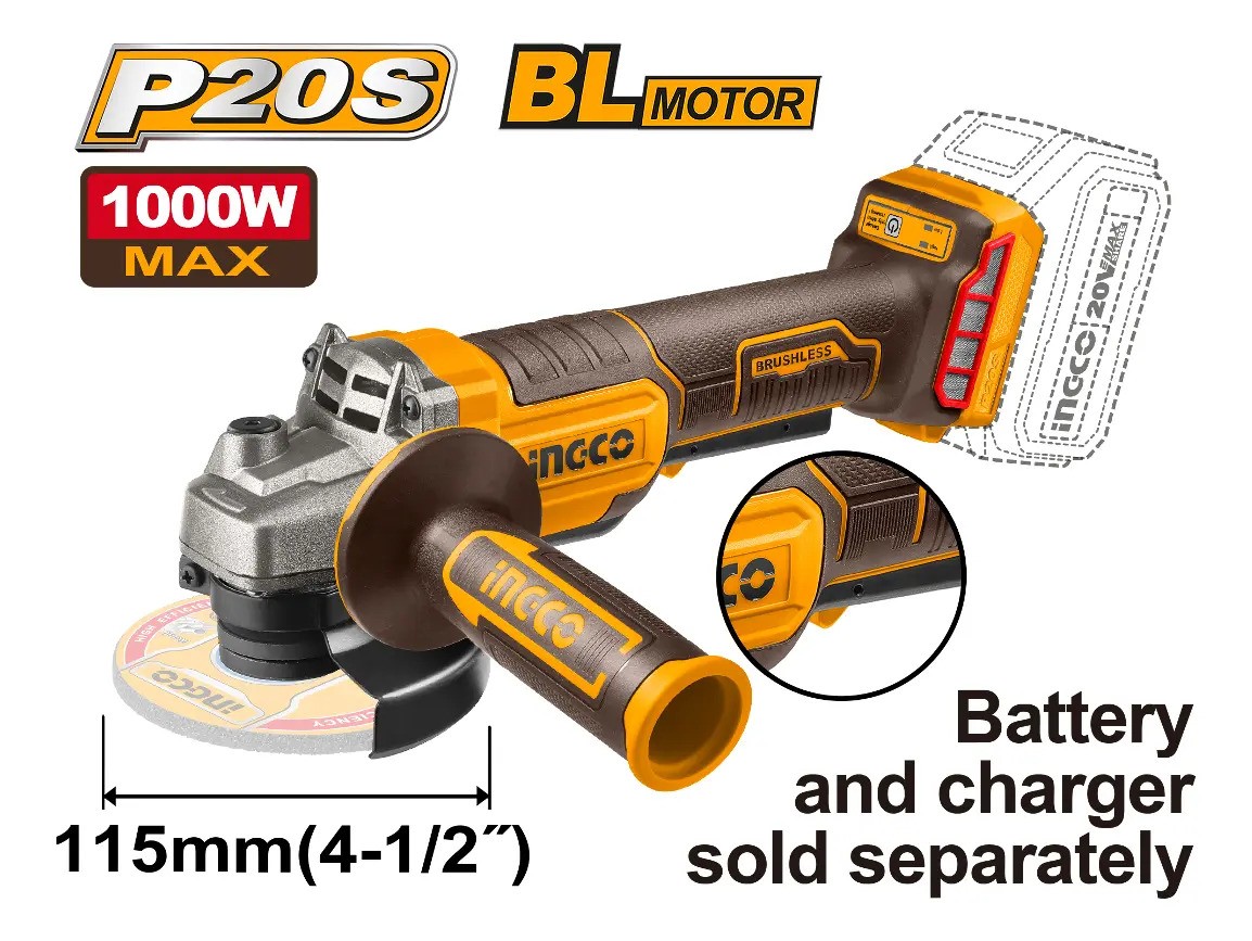 Amoladora A Bateria P20s 4 1/2 Brushless S/bateria Color Ama Amarillo - Imagen 2