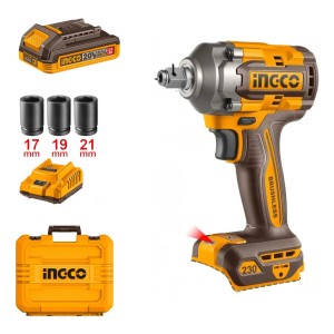 Llave Y Atornillador Ingco Percutor A Bateria + Cargador Amarillo