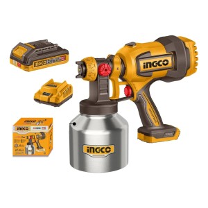 Pistola De Pintar A Batería Ingco 20v 2ah Naranja Claro