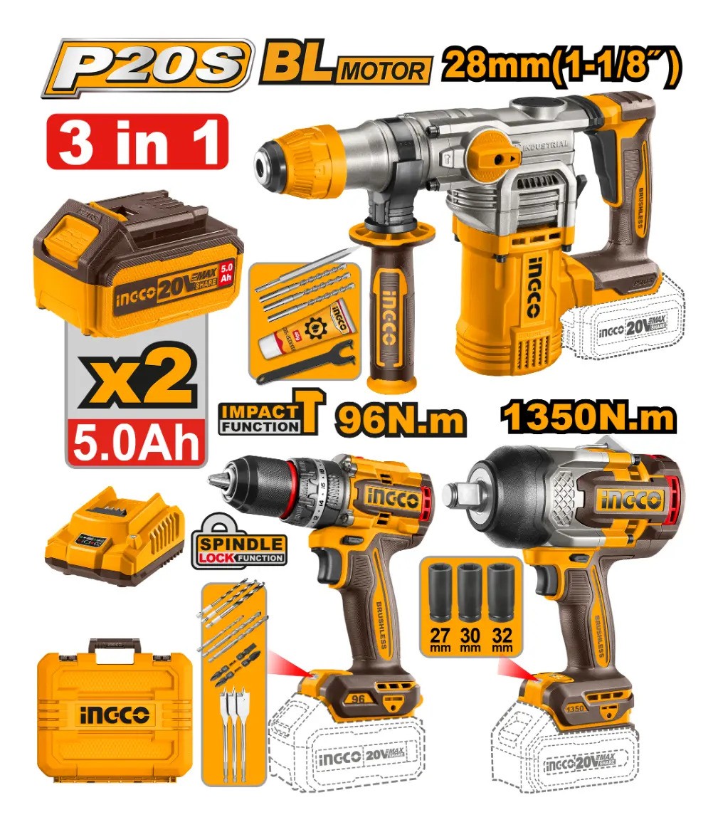 Kit Rotomartillo+taladro Atorn+llave Impacto 3/4 Ingco - Imagen 2