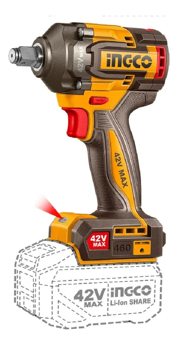 Llave De Impacto Ingco 42v 1/2 Recargable Kit + Accesorios Amarillo - Imagen 3