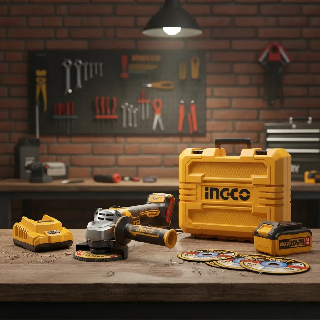 Set Amoladora Ingco 9000rpm Batería Cargador 10 Discos Amarillo 50hz - Imagen 2