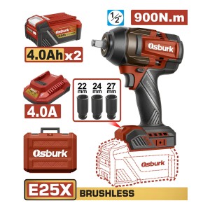 Llave De Impacto A Bateria 25v E25x 1/2  900nm 2 Bat 4.0ah Rojo 50