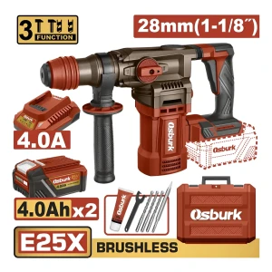 Rotomartillo A Batería Osburk Klrh2528 Industrial 2 Bat 4amp Rojo 50