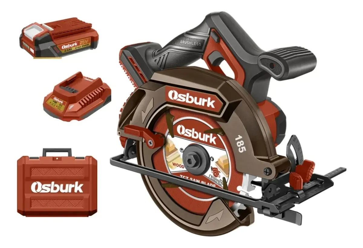 Sierra Circular Inalámbrica 25v 185mm + Bateria Osburk Rojo 50